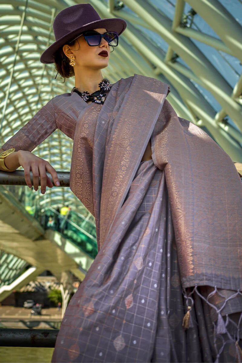 Lavender color handloom silk saree with blouse online