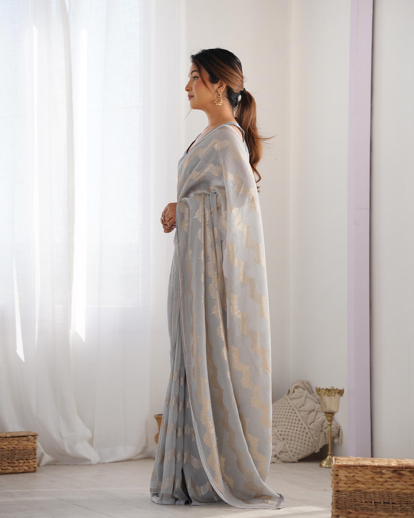 Grey color georgette saree for women online shopping