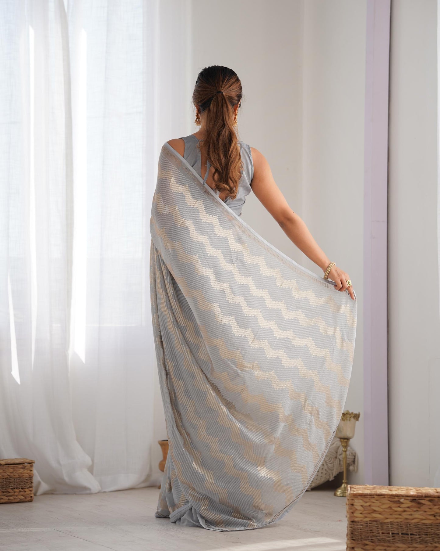 Grey color georgette saree for wedding