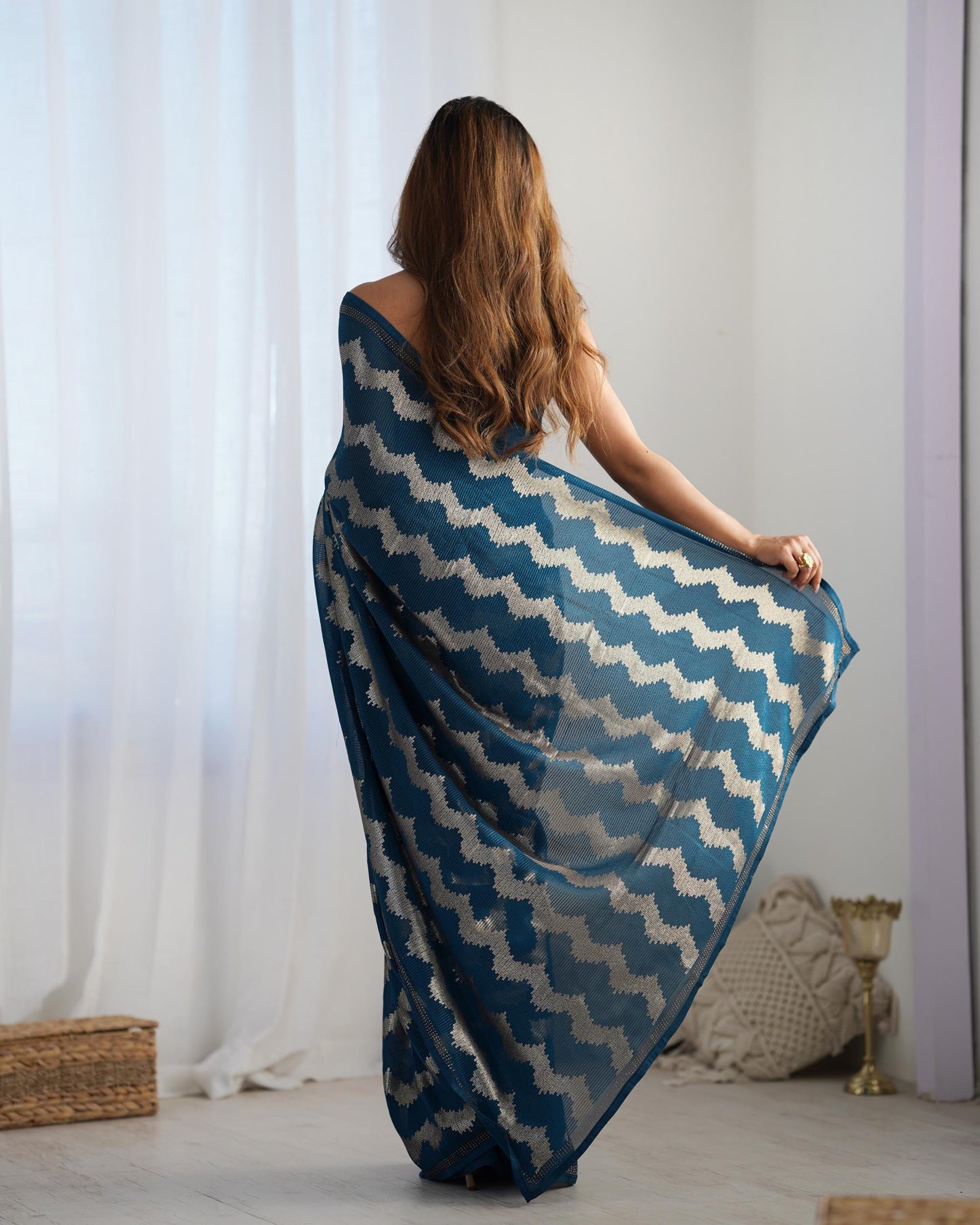 Teal blue color georgette saree online shopping
