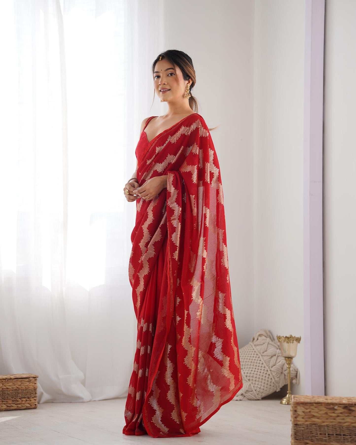 Red Georgette Saree with designer blouse