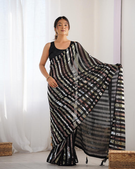 Black Georgette Sarees with Designer Blouse