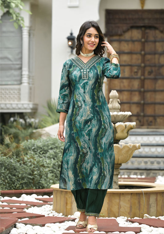 Green color modal silk salwar suit online
