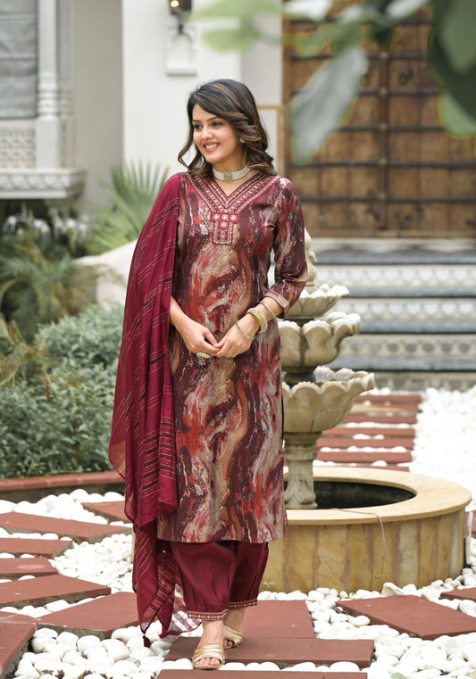 Maroon color modal silk salwar suit online