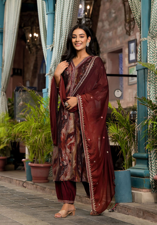 Brown color modal silk salwar suit for women price