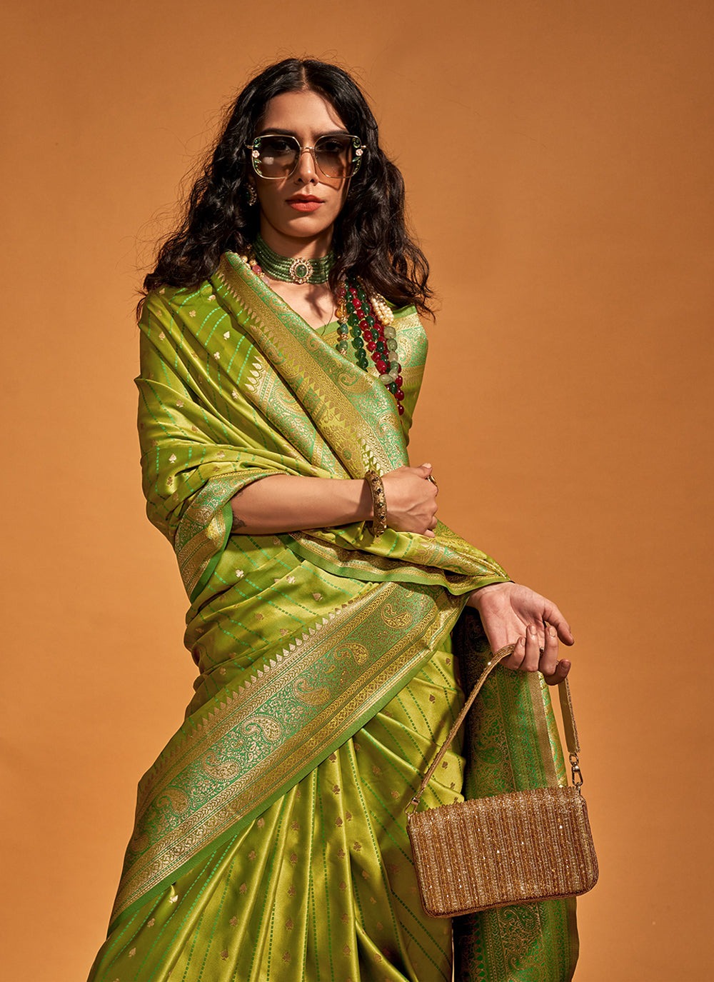 Green handwoven silk saree for women online