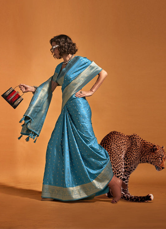 Sky satin silk saree for women online shopping