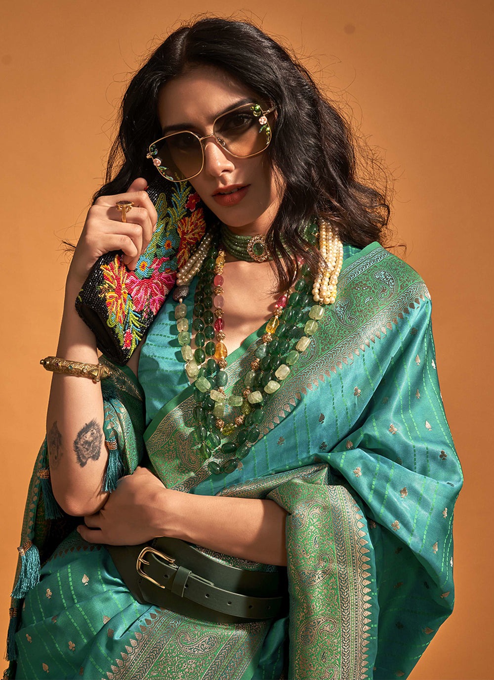 Rama satin silk saree for women online