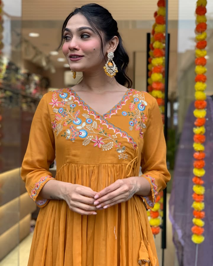 Mustard color viscose chanderi salwar suit online