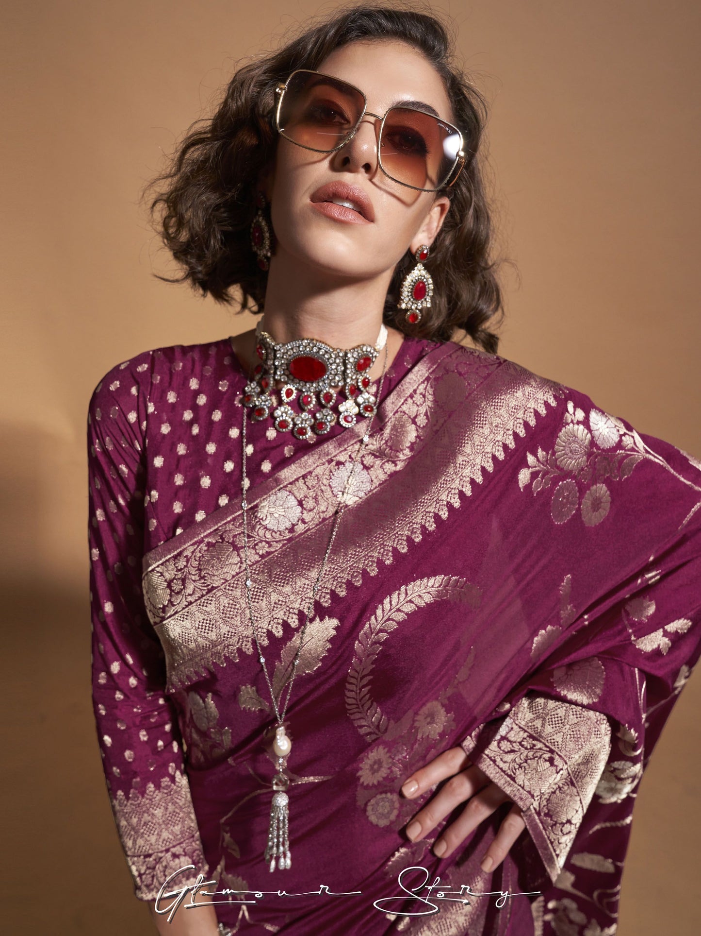 Wine georgette handloom silk sarees online