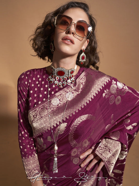 Wine georgette handloom silk sarees online