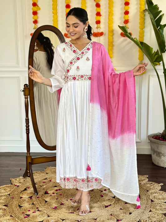 White Color Viscose Chanderi Salwar Suit online shopping