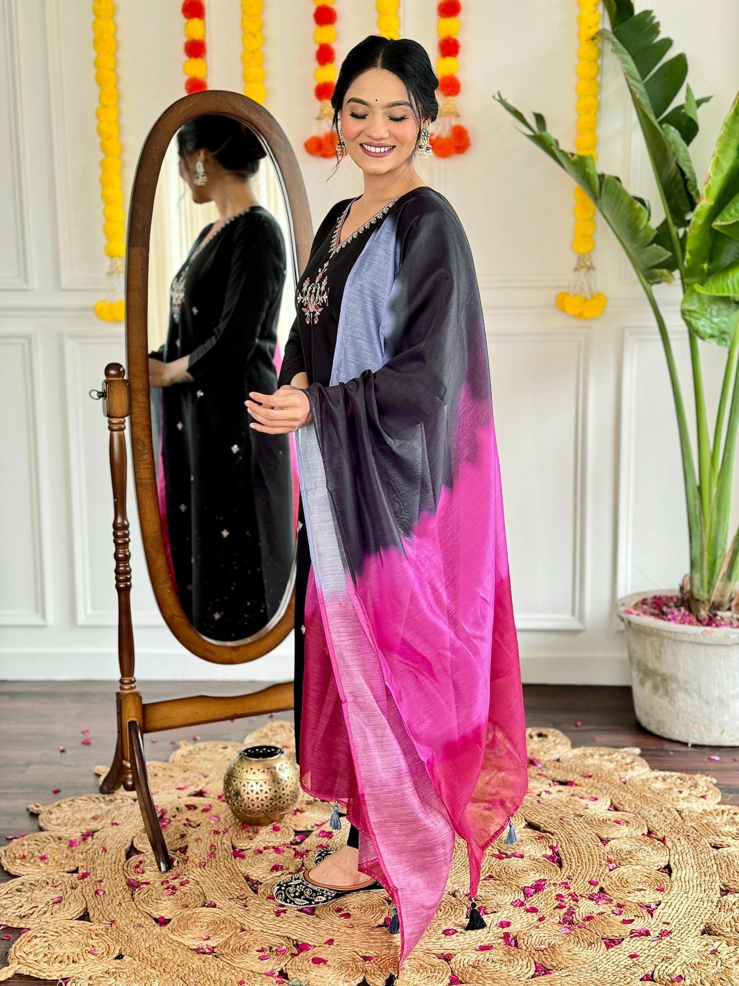 Black Color Chanderi suit design for stitching