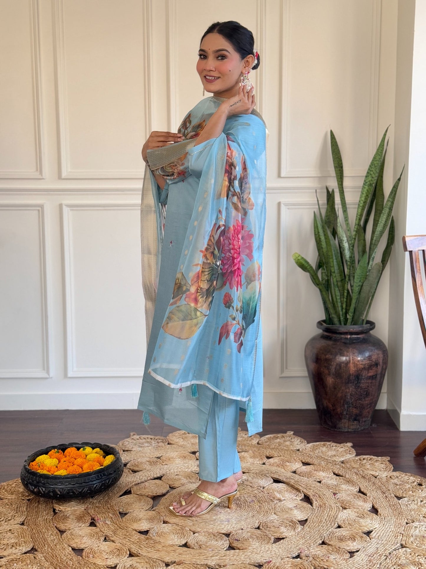 Sky color viscose chanderi salwar suit price