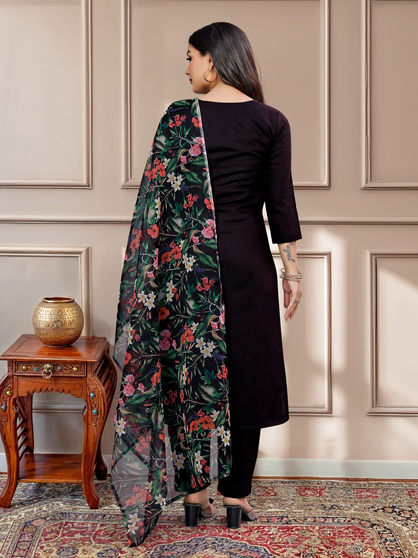 Black slub salwar suit for women online shopping