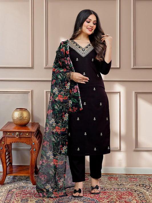 Black slub salwar suit for women price