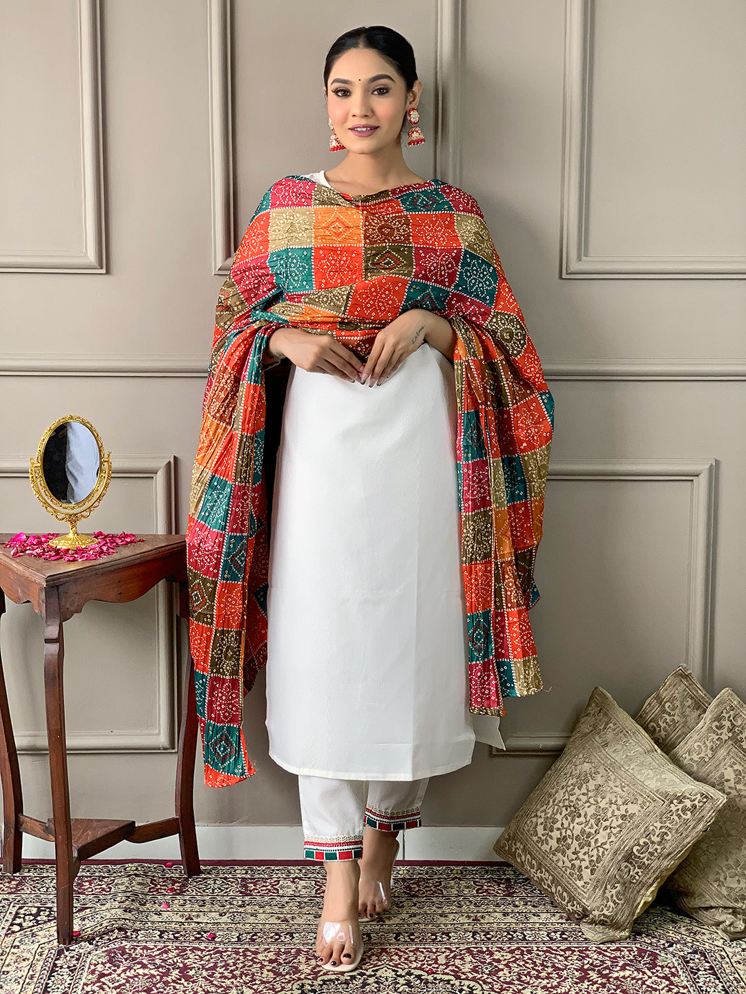 Off white viscose salwar suit for festive wear