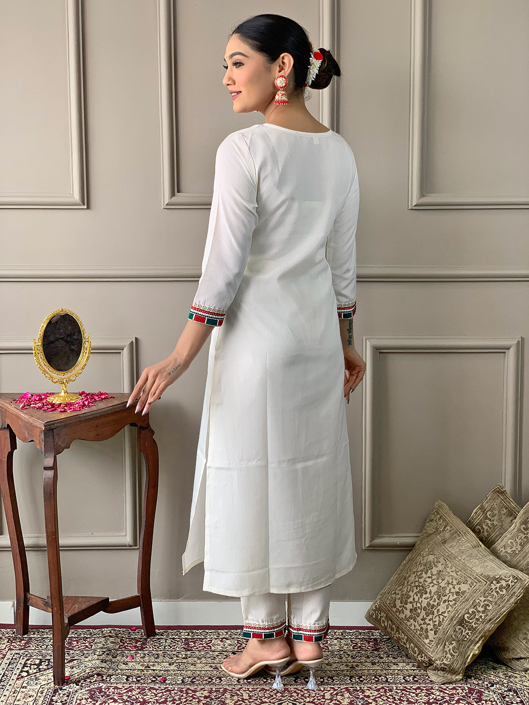 Off white viscose salwar suit online shopping