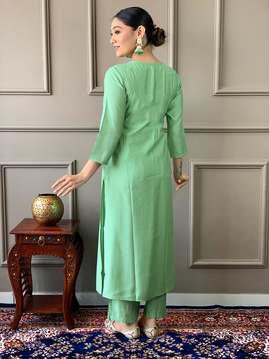 Green chanderi salwar suit online shopping