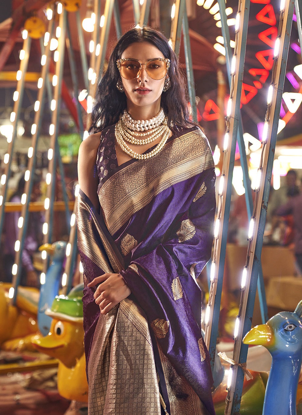 Purple handwoven art silk saree for women online