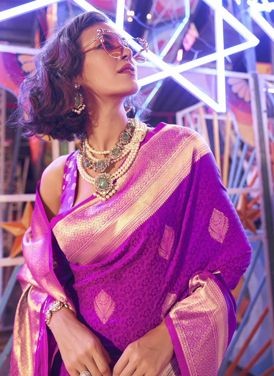 Pink handwoven art silk saree for women online