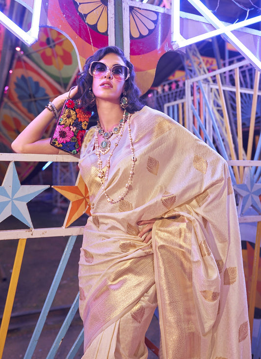 Beige handwoven art silk saree for women online shopping