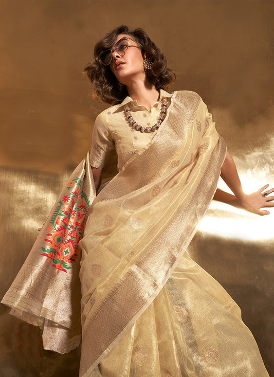 Beige tissue saree for women with price