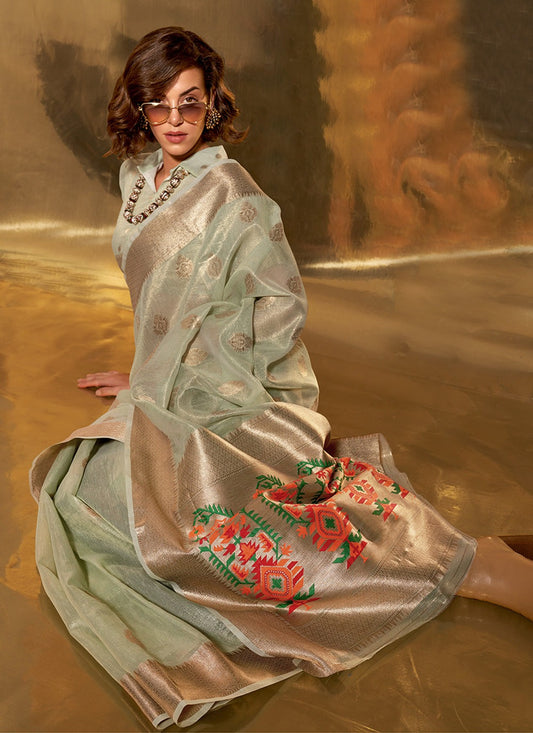 Pista color Tissue weaving saree price