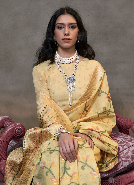 Yellow color weaving saree online