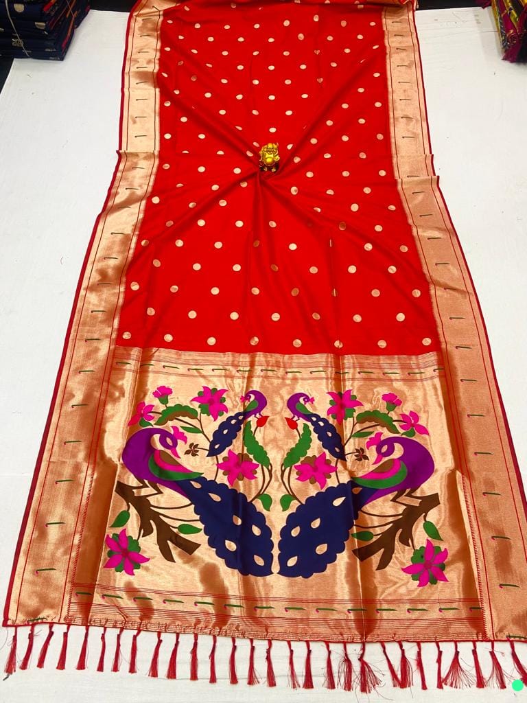Red color paithani silk saree with blouse price