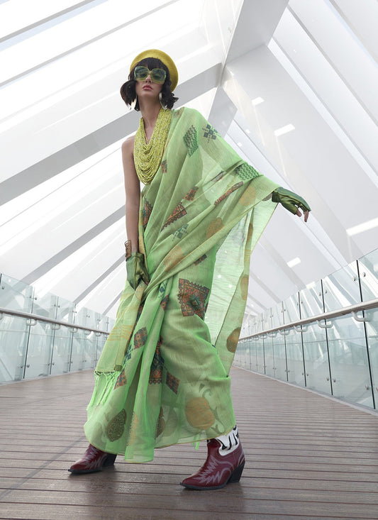 Dark green color tissue saree for women