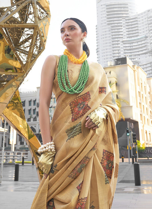 Beige tissue saree for women