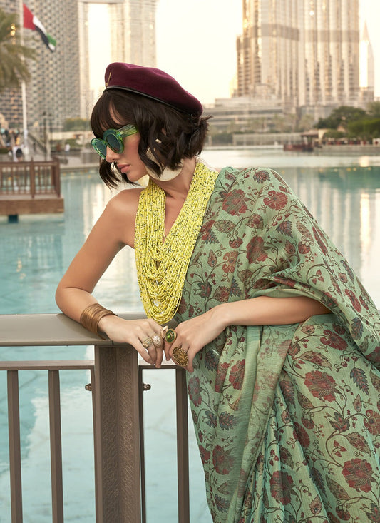 Green tissue handwoven saree for women price