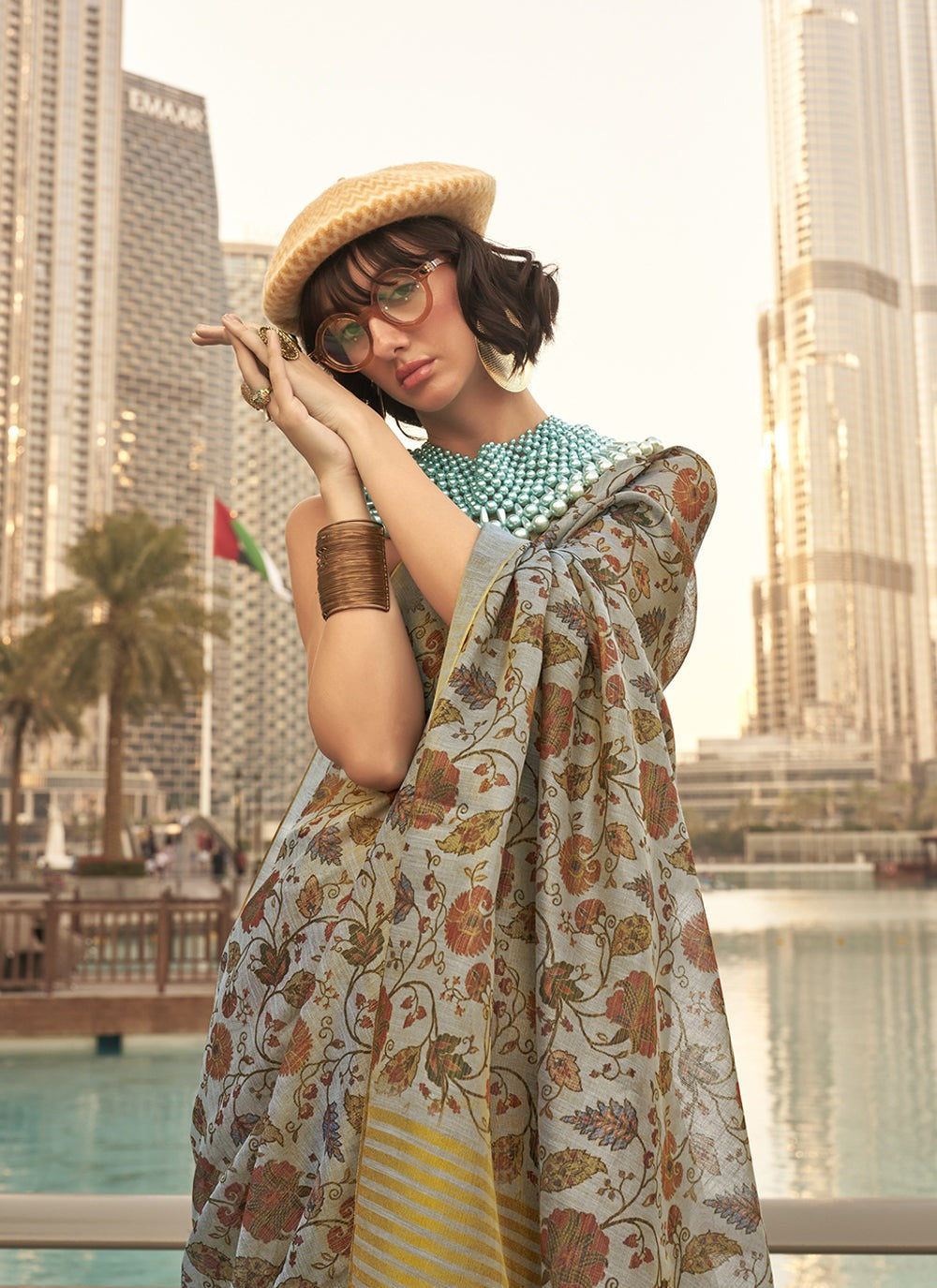 Grey tissue handwoven saree for women price