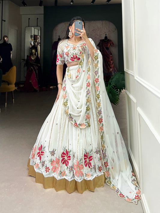 White color floral design lehenga choli for wedding
