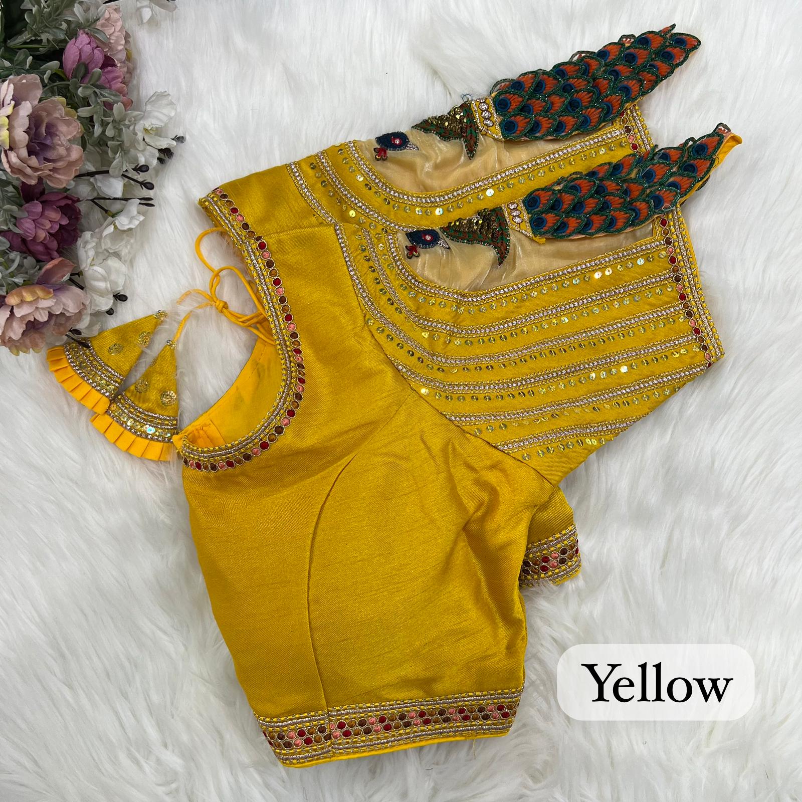 Yellow color sarees blouse UK