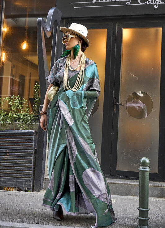 Green color satin georgette saree