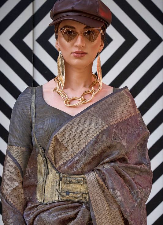 Black handloom weaving saree for women online shopping