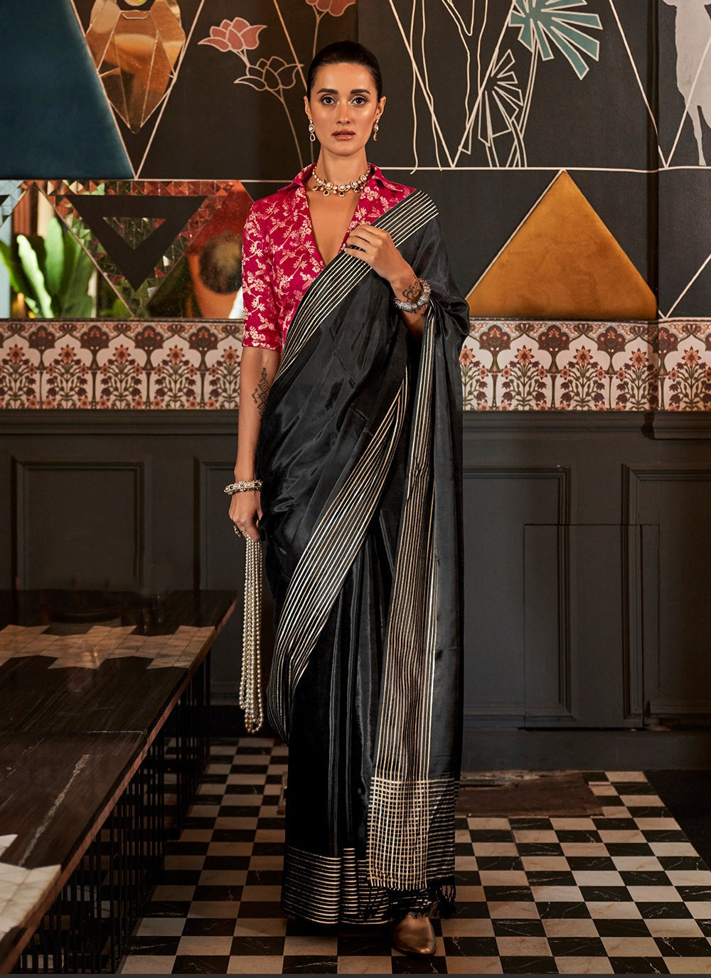 Black color viscose saree for women with price