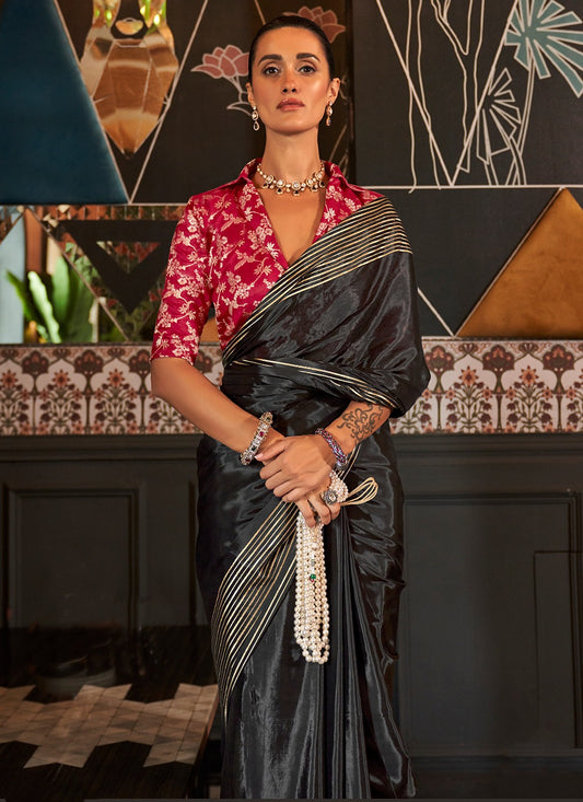Black color viscose saree for women online