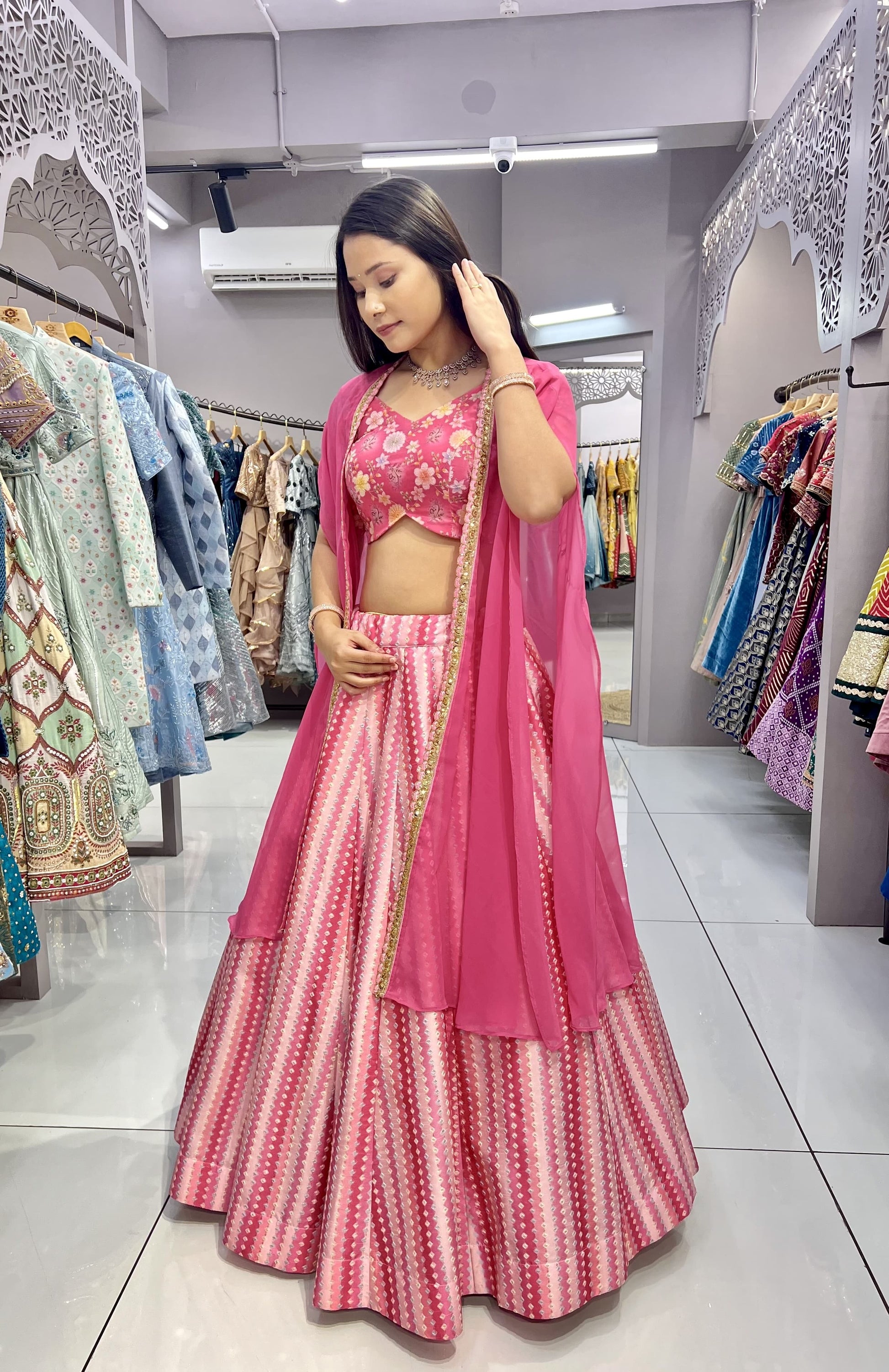 Pink silk lehenga choli for women online shopping