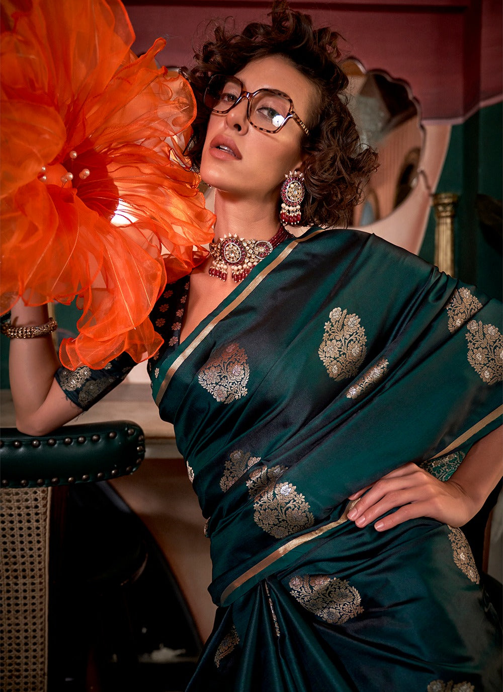 Green color silk saree for wedding wear