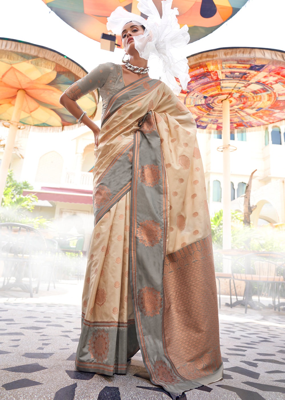 Beige Color Saree Party Wear