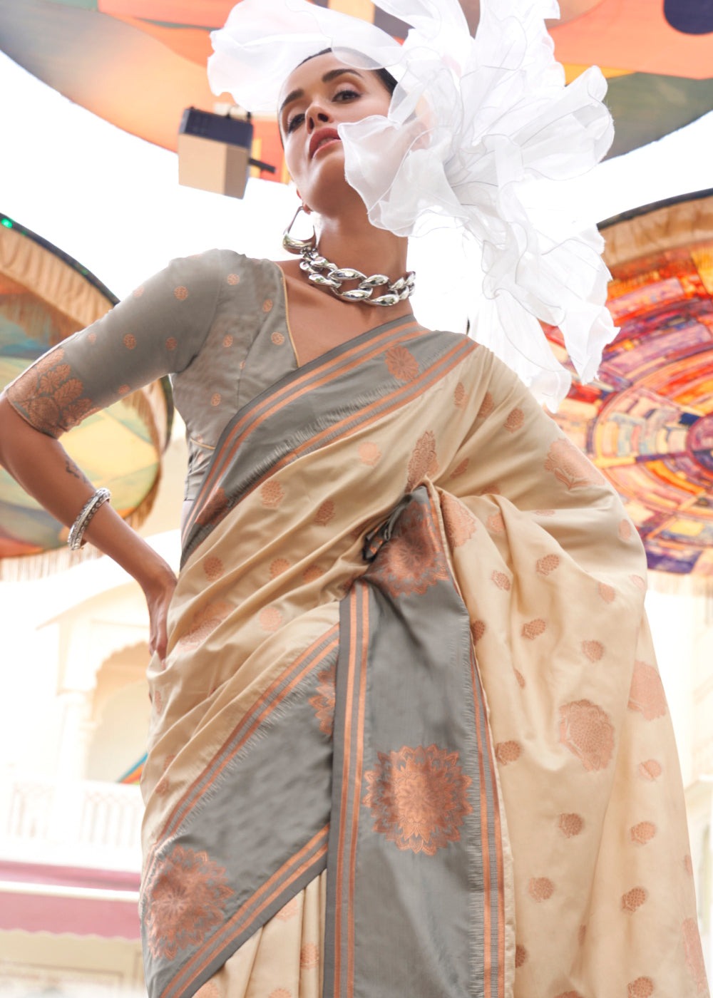 Beige Saree for Wedding