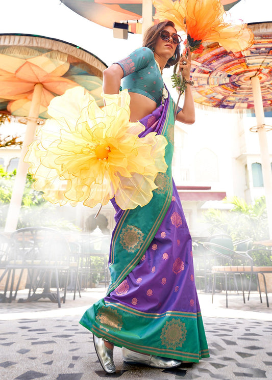 Purple two tone handloom silk saree