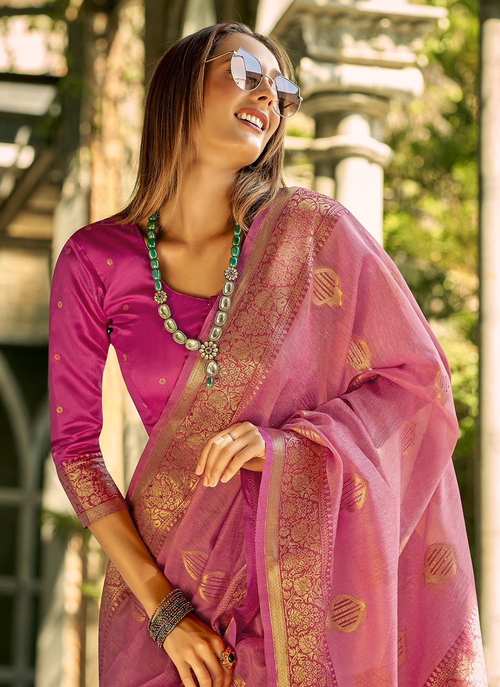 Pink tissue silk saree for women price