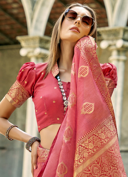 Pink tissue silk saree for women price