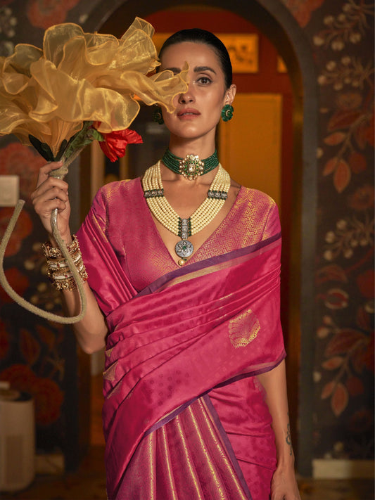Pink colour saree for women party wear
