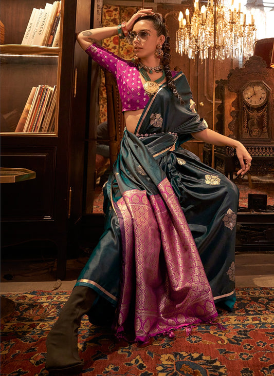 Dark Rama Green colour Saree