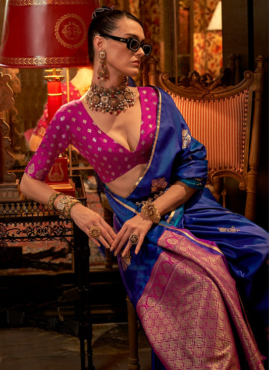 Pure blue satin saree for women with price